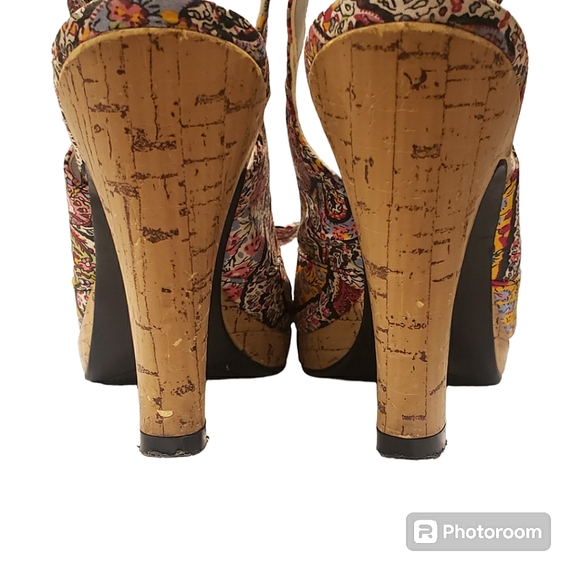 Vintage BONGO Kyra Paisley Peep-Toe Slingback Heels Size 7 - Picture 4 of 5